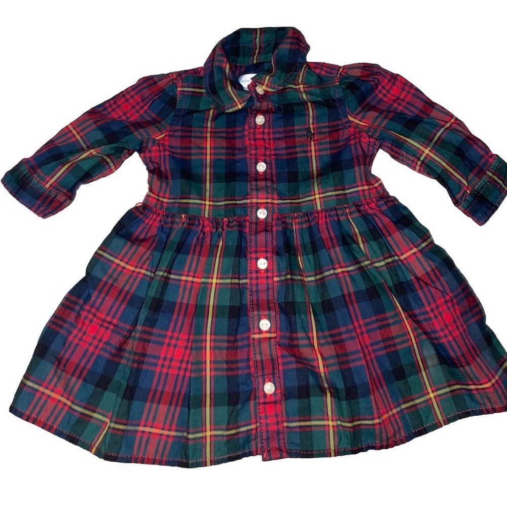 Ralph Lauren Polo  Red Blue Tartan Plaid Christmas Dress Size 3 Month